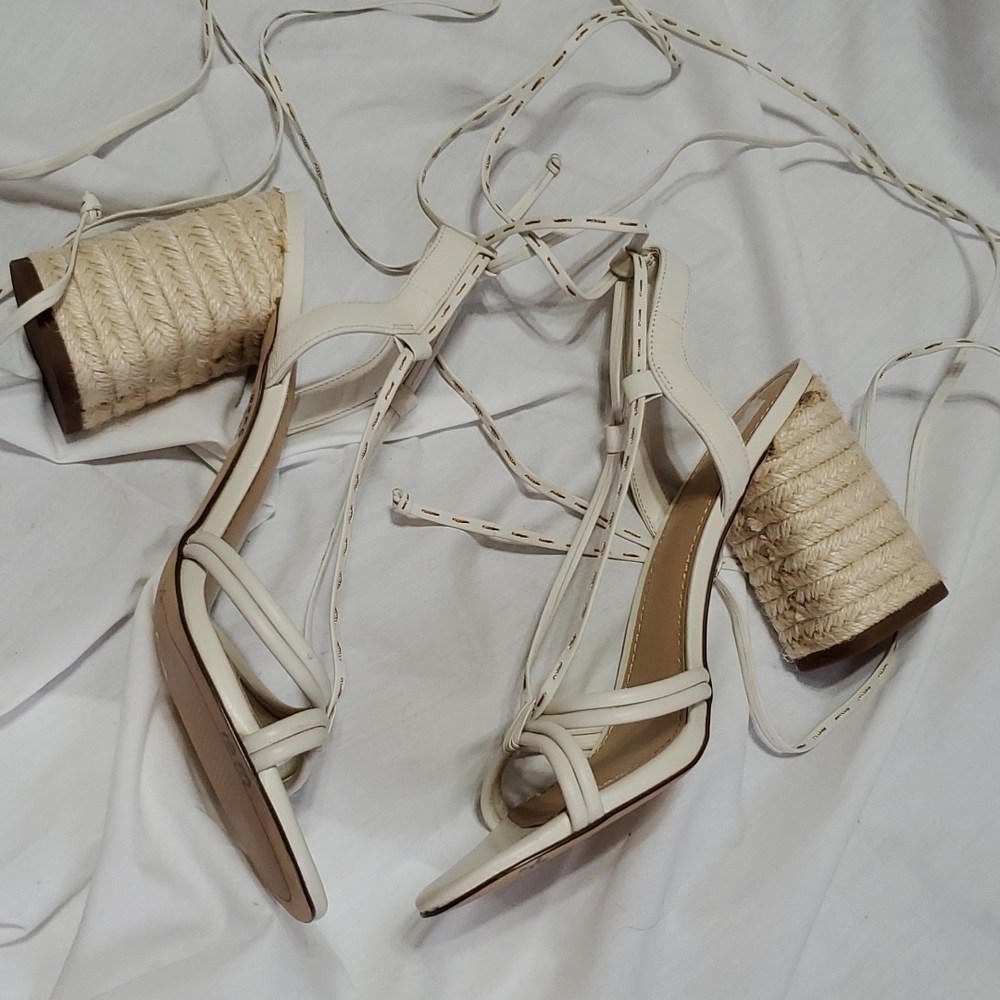 Gibson latimer espadrille chunky heel open toe sandals lace up leg
